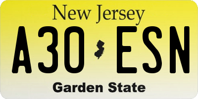 NJ license plate A30ESN