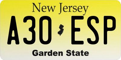 NJ license plate A30ESP