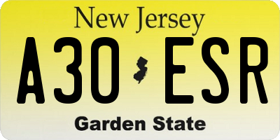 NJ license plate A30ESR