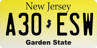 NJ license plate A30ESW