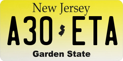 NJ license plate A30ETA