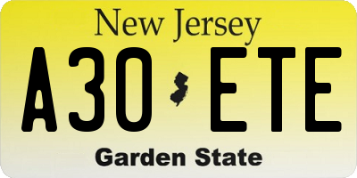 NJ license plate A30ETE