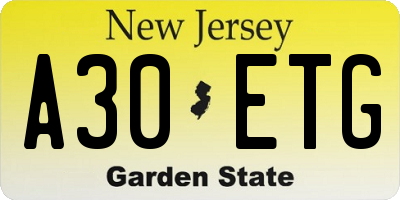 NJ license plate A30ETG