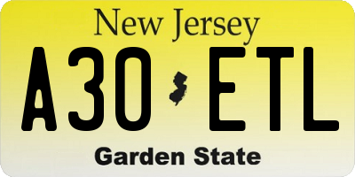 NJ license plate A30ETL