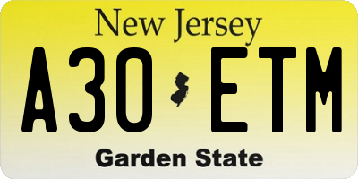 NJ license plate A30ETM