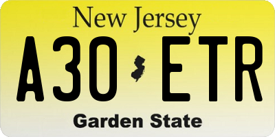 NJ license plate A30ETR