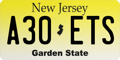 NJ license plate A30ETS