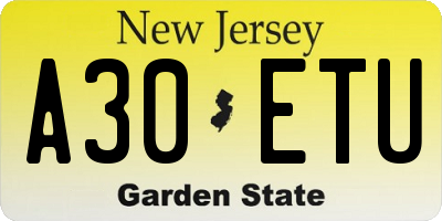 NJ license plate A30ETU