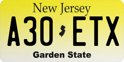 NJ license plate A30ETX