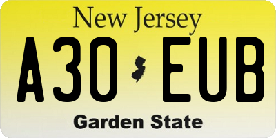 NJ license plate A30EUB