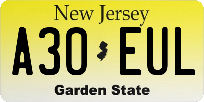 NJ license plate A30EUL
