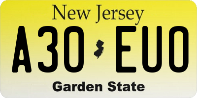 NJ license plate A30EUO
