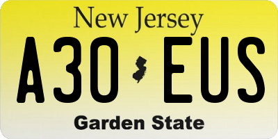 NJ license plate A30EUS
