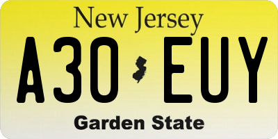 NJ license plate A30EUY