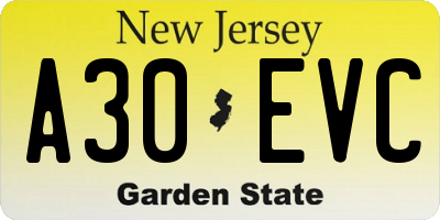 NJ license plate A30EVC