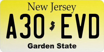 NJ license plate A30EVD