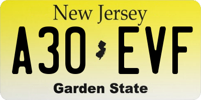 NJ license plate A30EVF