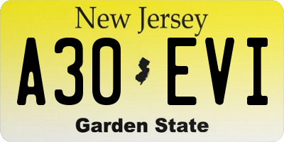 NJ license plate A30EVI