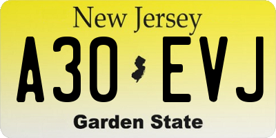 NJ license plate A30EVJ