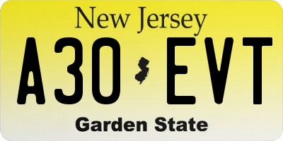 NJ license plate A30EVT