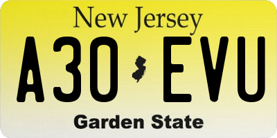 NJ license plate A30EVU