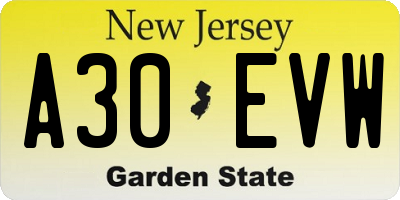 NJ license plate A30EVW