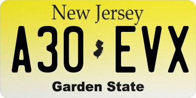 NJ license plate A30EVX