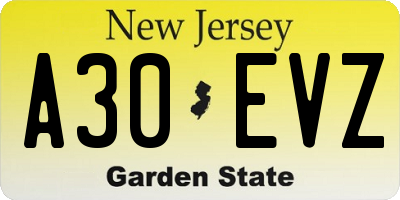 NJ license plate A30EVZ
