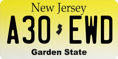 NJ license plate A30EWD