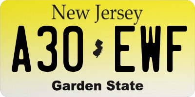 NJ license plate A30EWF