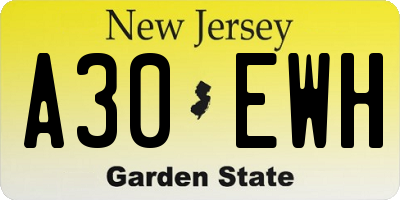 NJ license plate A30EWH