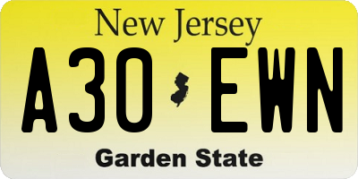 NJ license plate A30EWN