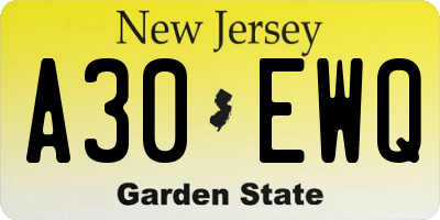NJ license plate A30EWQ