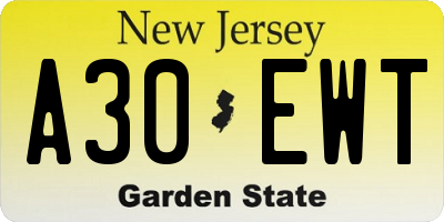 NJ license plate A30EWT
