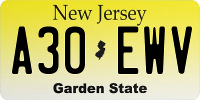 NJ license plate A30EWV