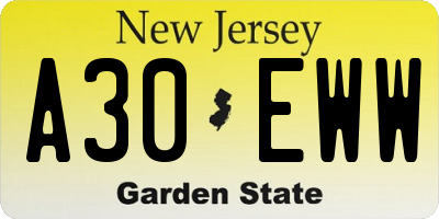 NJ license plate A30EWW