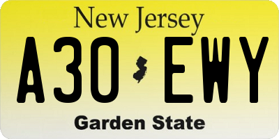NJ license plate A30EWY