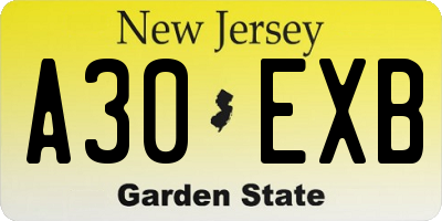 NJ license plate A30EXB