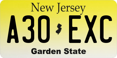 NJ license plate A30EXC
