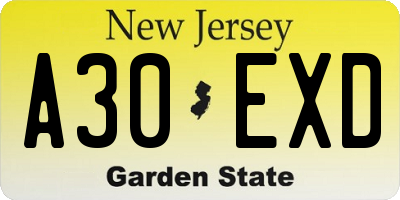 NJ license plate A30EXD