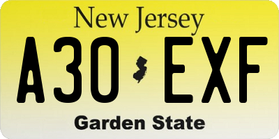 NJ license plate A30EXF