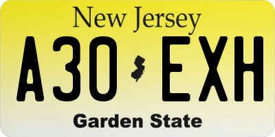 NJ license plate A30EXH