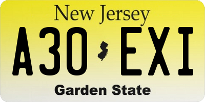 NJ license plate A30EXI