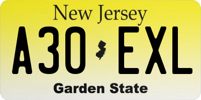 NJ license plate A30EXL