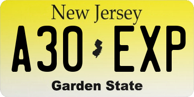 NJ license plate A30EXP
