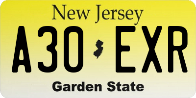 NJ license plate A30EXR