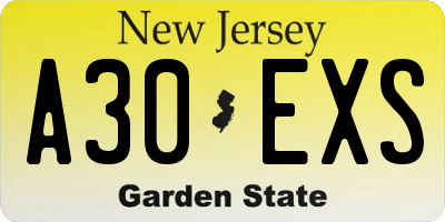 NJ license plate A30EXS