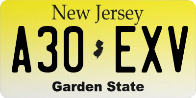 NJ license plate A30EXV