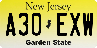 NJ license plate A30EXW