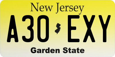NJ license plate A30EXY